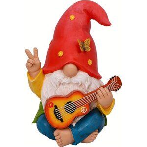 Garden Gnome - Funny Hippie Gnome Figurine - 9.25 Inch Tall Lawn Statue